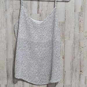 MINE Anthro White Black Polka Dot Spaghetti Strap Camisole Rounded Hem Small